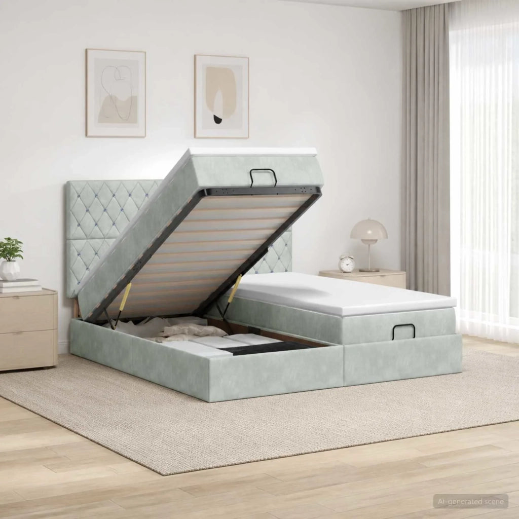 Letto ottomano con materasso 2 pz Grigio Chiaro Velluto 3457902