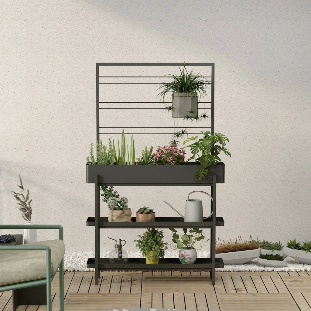 Fioriera Paganella, Complemento d'arredo, Articolo decorativo, Accessorio d'arredo, 96x24 h155 cm, Ardesia