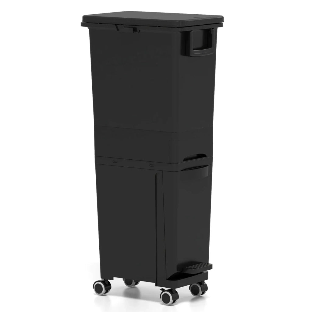 Pattumiera 3 in 1 con scomparti e contenitore basculante 36 x 25 x 84 cm pratico e dal design rialzato PP nero 20_0018134