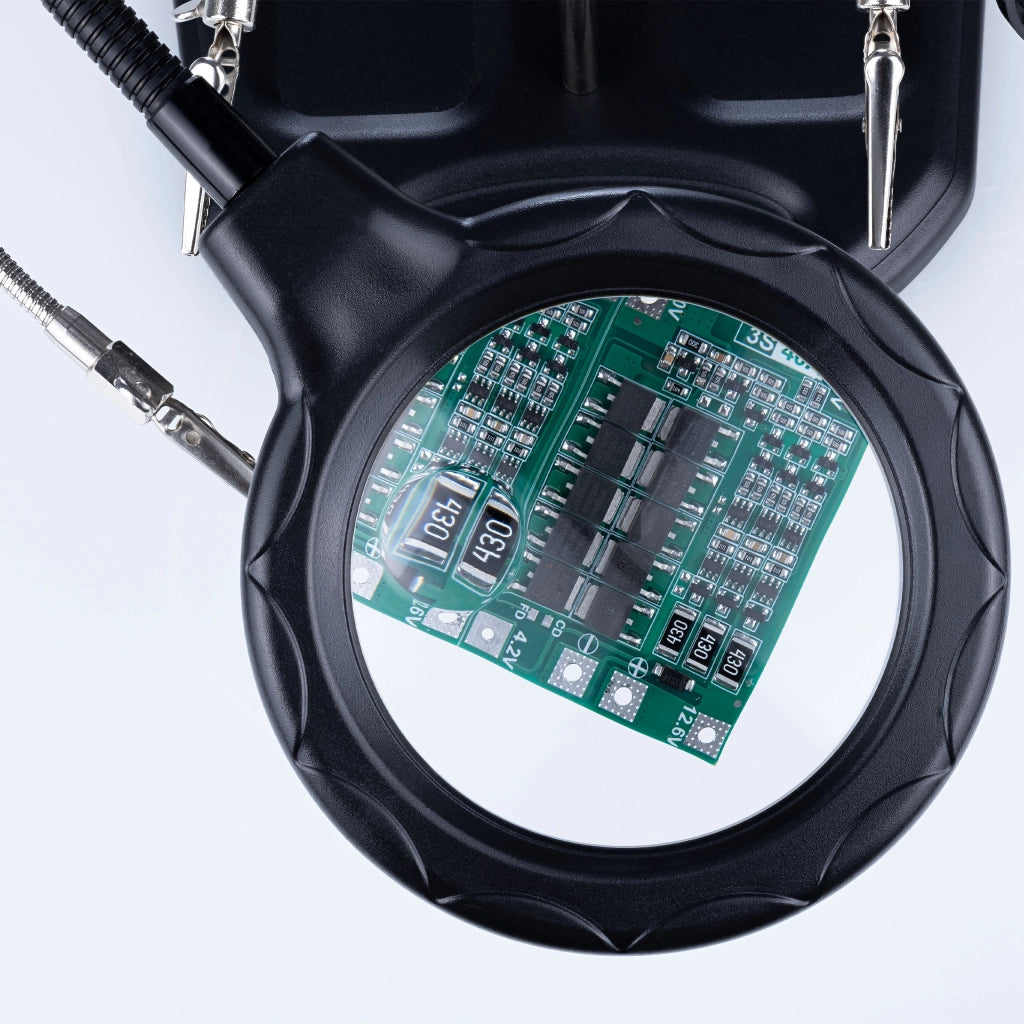 Terza Mano con Lente d'Ingrandimento LED TE-802 – Base Stabile, Braccio Flessibile | Ø85 mm, 2.5x + 4x