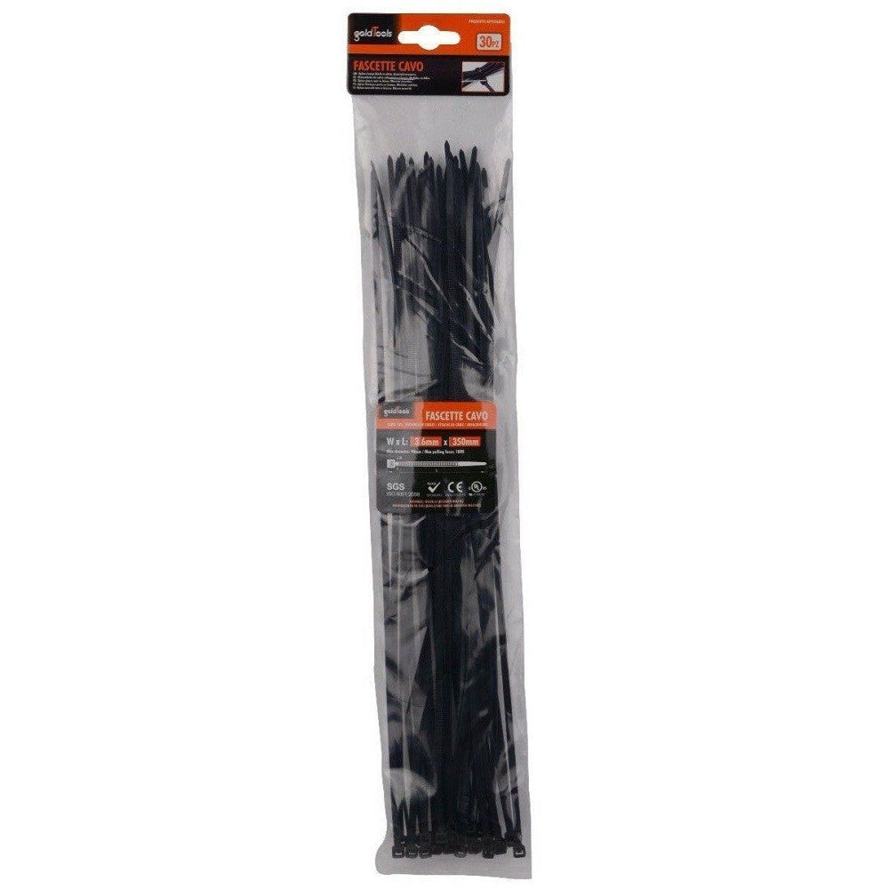 Trade Shop - Set 30pz Fascette Cavi Cavo Nero Stringenti In Plastica Nylon 3.6 X 350 Mm 92384 -