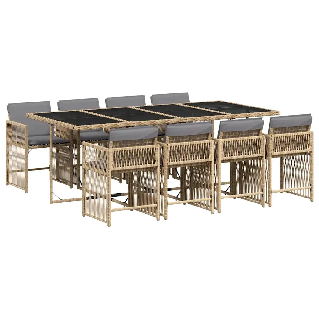 Set Pranzo da Giardino 9 pz con Cuscini Beige Misto Polyrattan