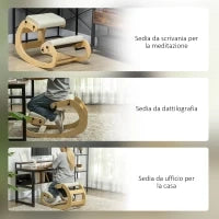 Sedia Inginocchiatoio Regolabile in 6 Posizioni, in Tessuto Effetto Lino e Legno di Betulla, 55x85x55 cm, Crema