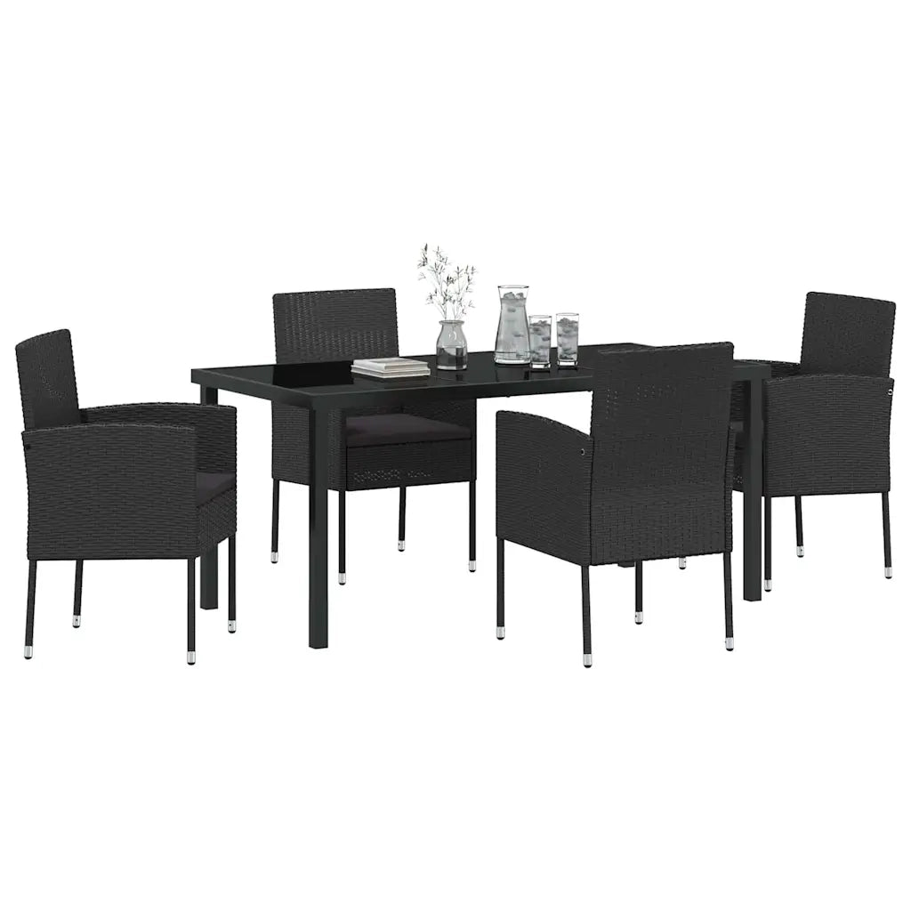 Set da Pranzo per Giardino con cuscino 5 pcs Nero polyrattan 3379936