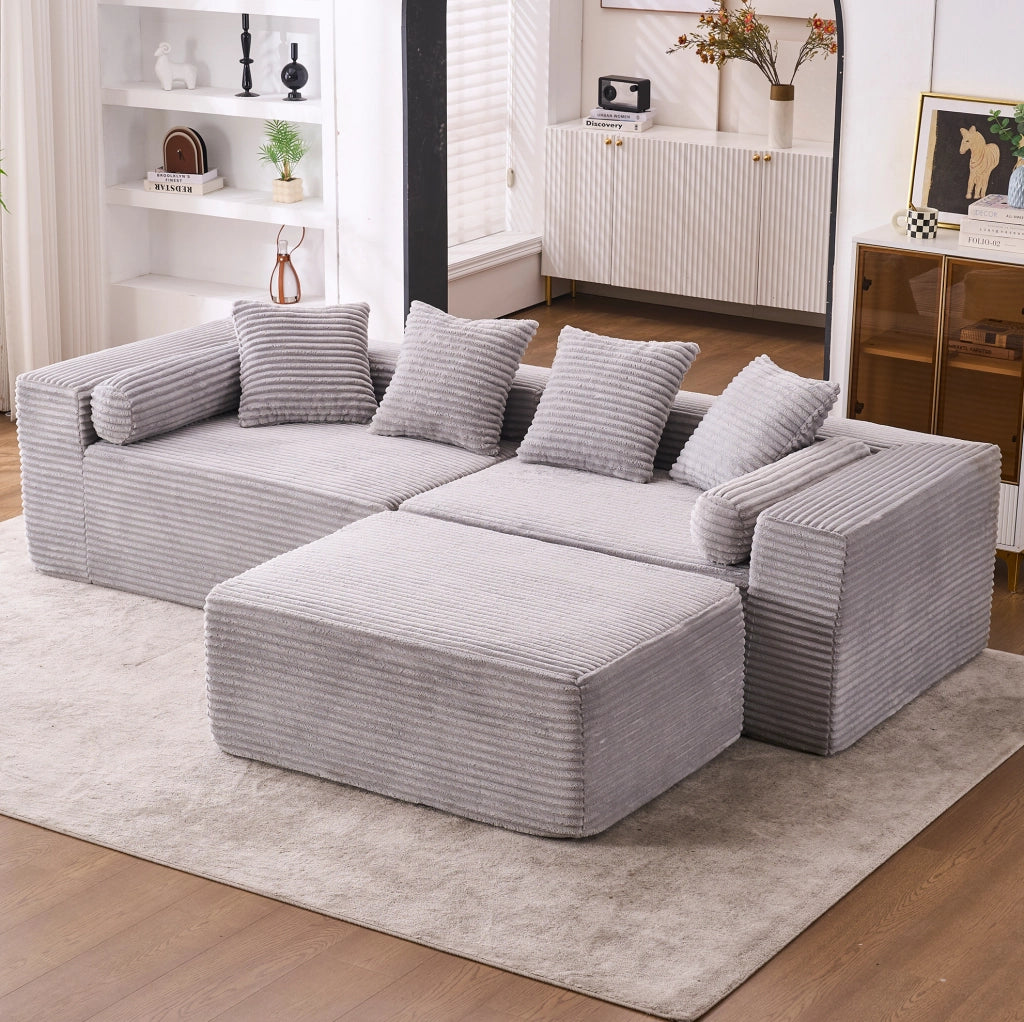 Divano modulare sezionale con chaise longue; grigio; 266x110x60 cm in foam e molle