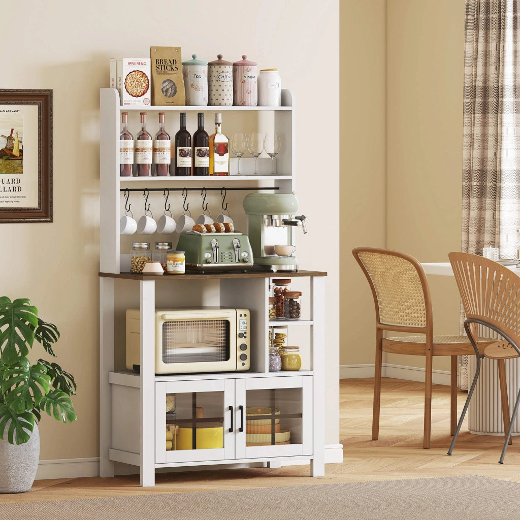 Armadio Cucina con Ante Vetro e Ripiani ¨C Zephmum ¨C 80x40x152 Bianco