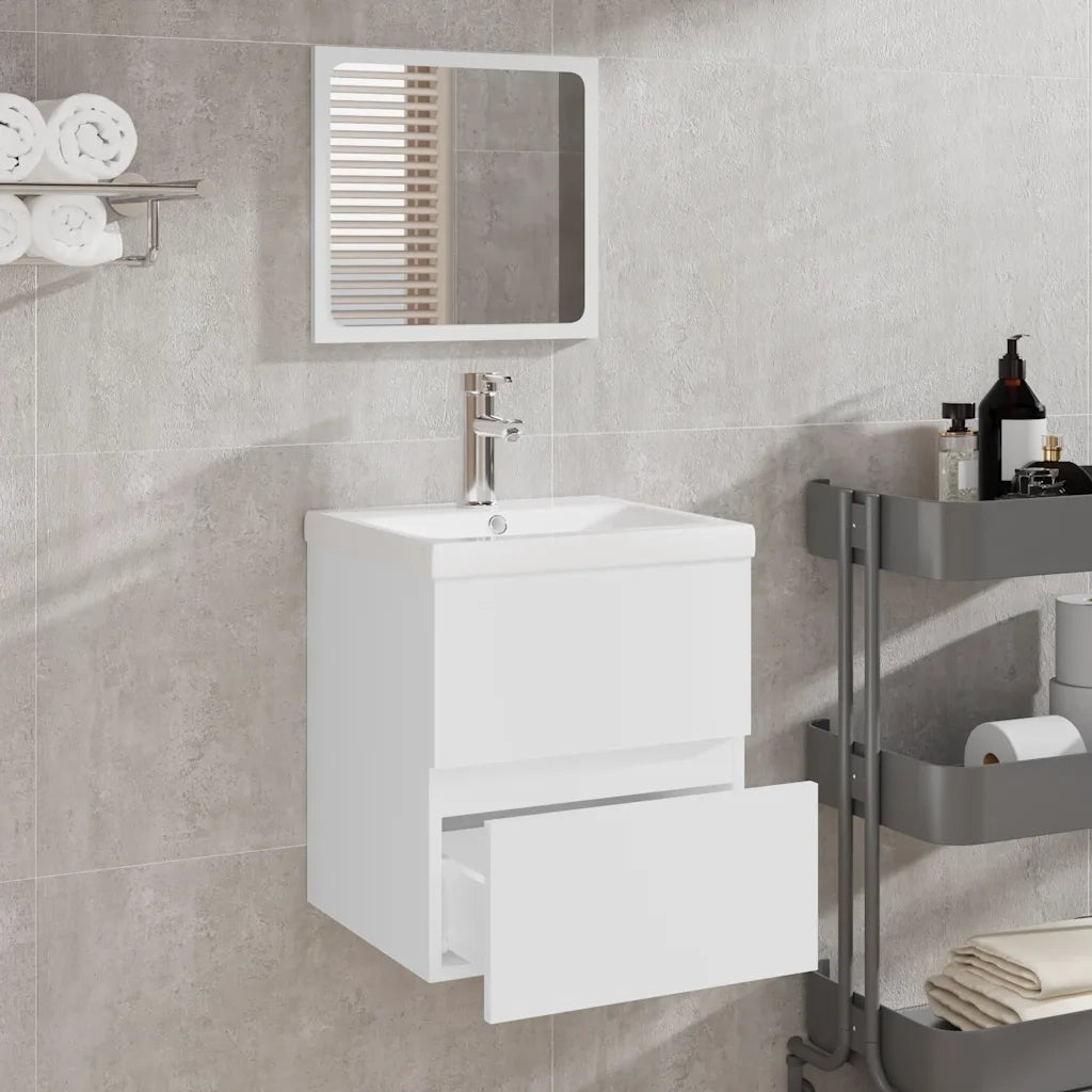Mobile da Bagno con Specchio Bianco in Legno Multistrato