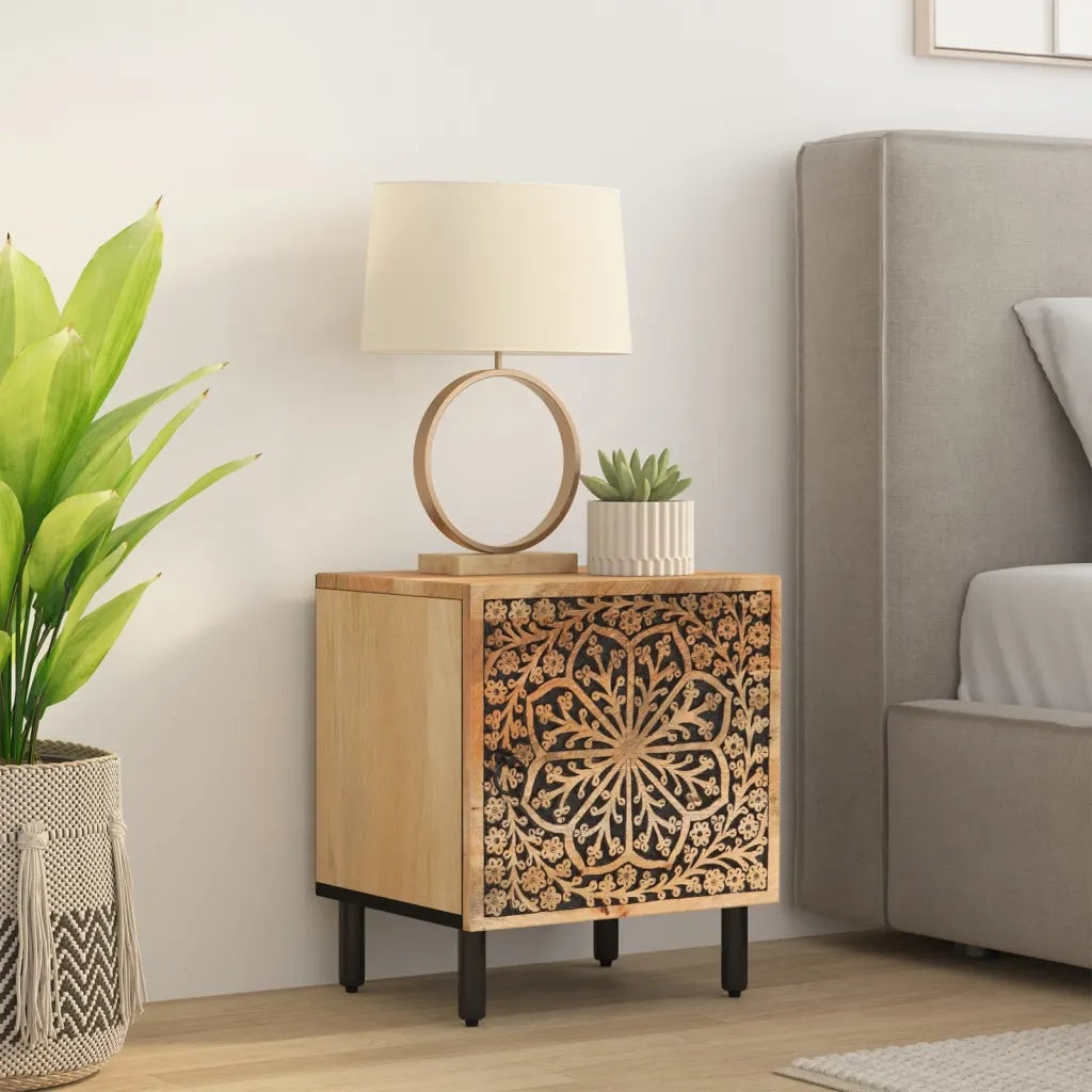 Comodino | Armadio da Notte | Mobiletto da notte 40x33x46 cm in Legno Massello di Mango