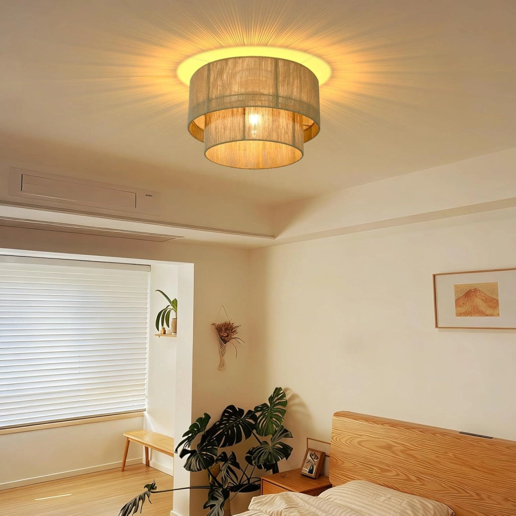ZMH Lampada da soffitto retrò gialla E27 in corda iuta naturale per camera letto soggiorno cucina senza lampadina