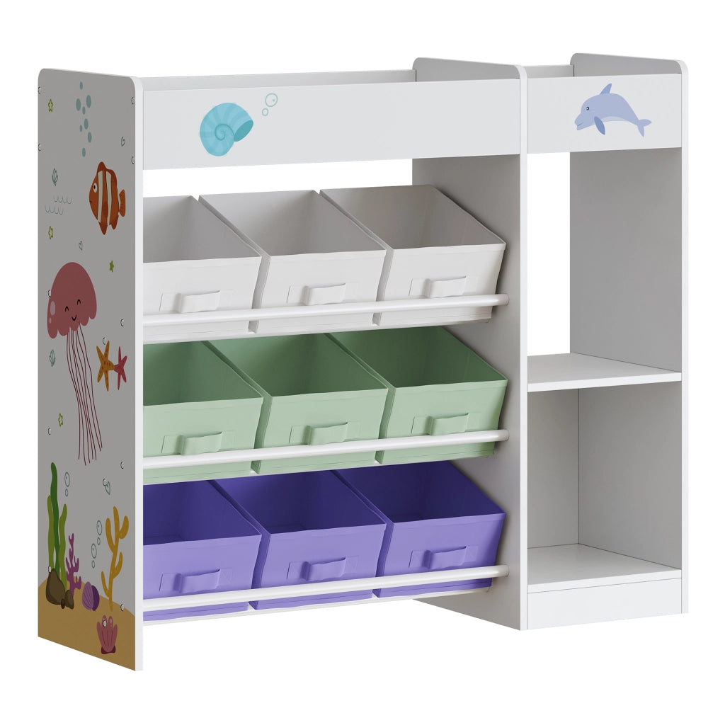 Scaffale Farusa per Cameretta con Scomparti e 9 Scatole Pieghevoli 80 x 90 x 30 cm - Design Aqua Dream [en.casa]