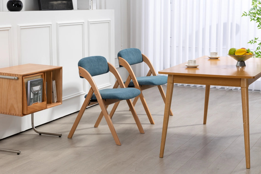 Sedie Pieghevoli Imbottite Set 2 Pezzi ¨C MINIMAL ¨C Legno, Seduta Rimovibile, Blu