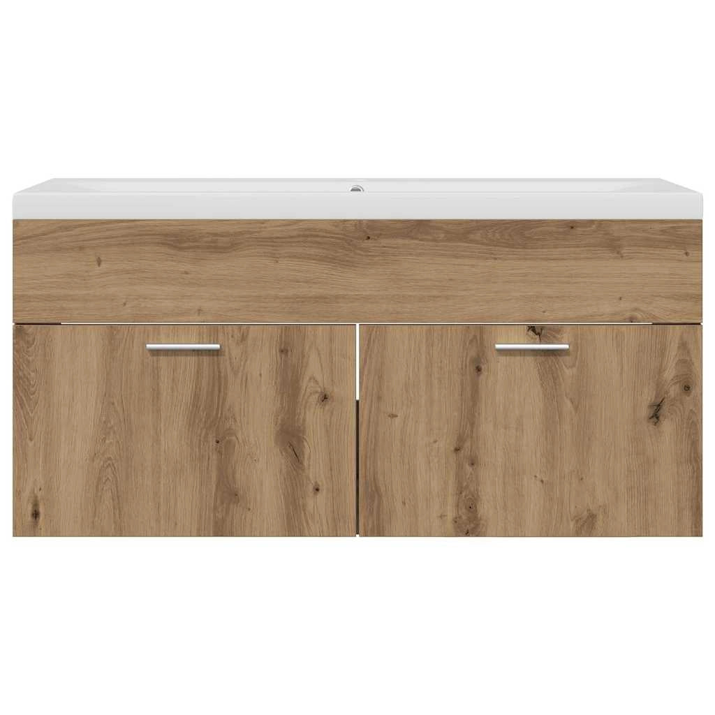 Mobiletto da bagno moderno da parete 100 x 38,5 x 46 cm linee pulite pratico legno di rovere ingegnerizzato fatto a mano 02_0056320
