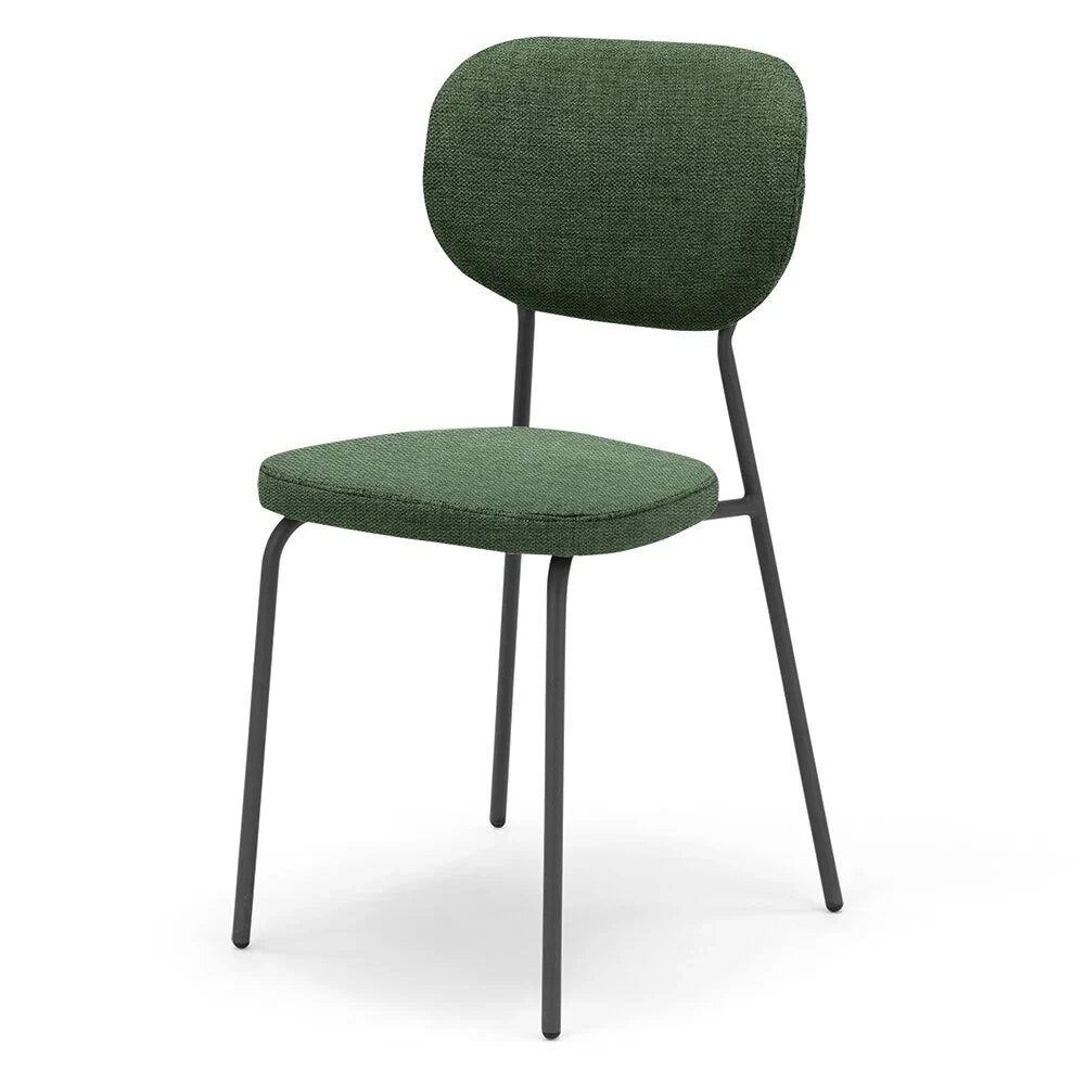 Set 4 sedie da pranzo imbottite VANESSA, 100% MADE IN ITALY, design moderno, gambe coniche robuste in metallo, schienale e seduta rivestiti con tessuto idrorepellente strutturato colore Verde
