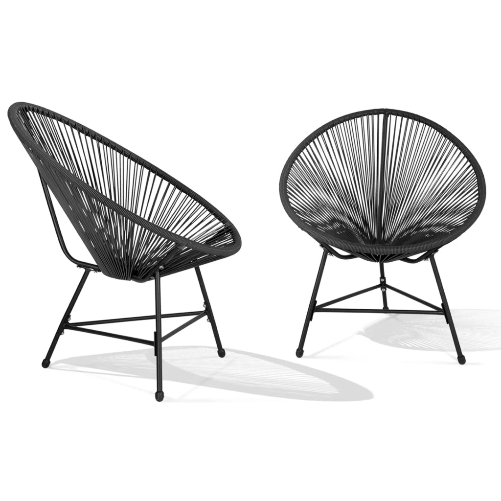 IDMarket - Set di mobili da giardino IZMIR tavolo e 2 poltrone uovo in corda nera
