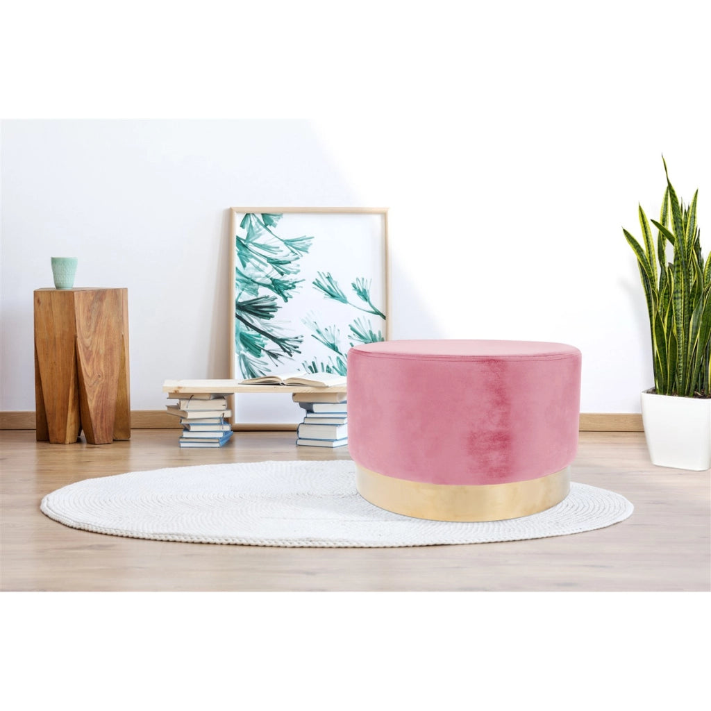 Pouf Rotondo Nano in Velluto Rosa Antico e Oro