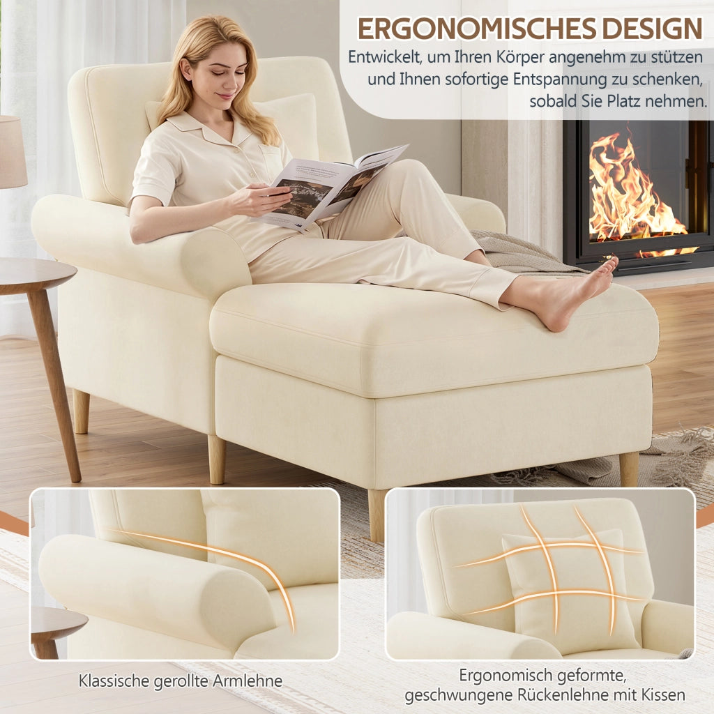 Poltrona letto relax in velluto con funzione reclinabile e cuscino lombare; beige