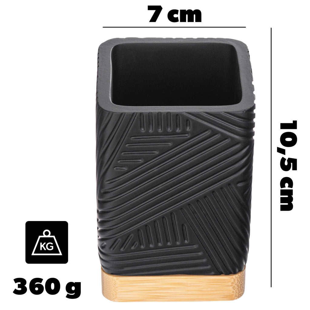 Porta spazzolini da bagno KADAX, organizer quadrato in bambù nero.