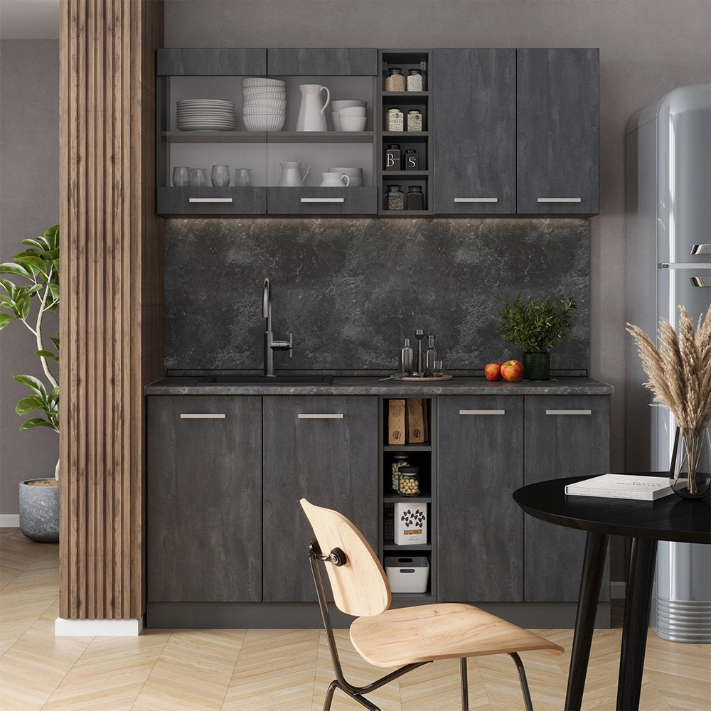 Vicco Cucina completa Calcestruzzo nero/antracite 160 cm senza piano di lavoro