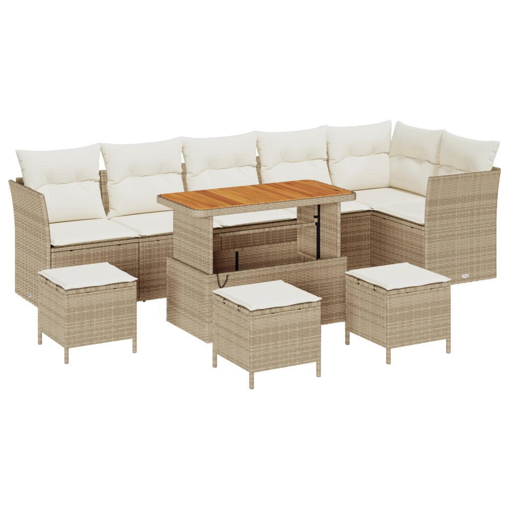 Set divano da giardino 10 pezzi con cuscini Beige Polyrattan Acacia
