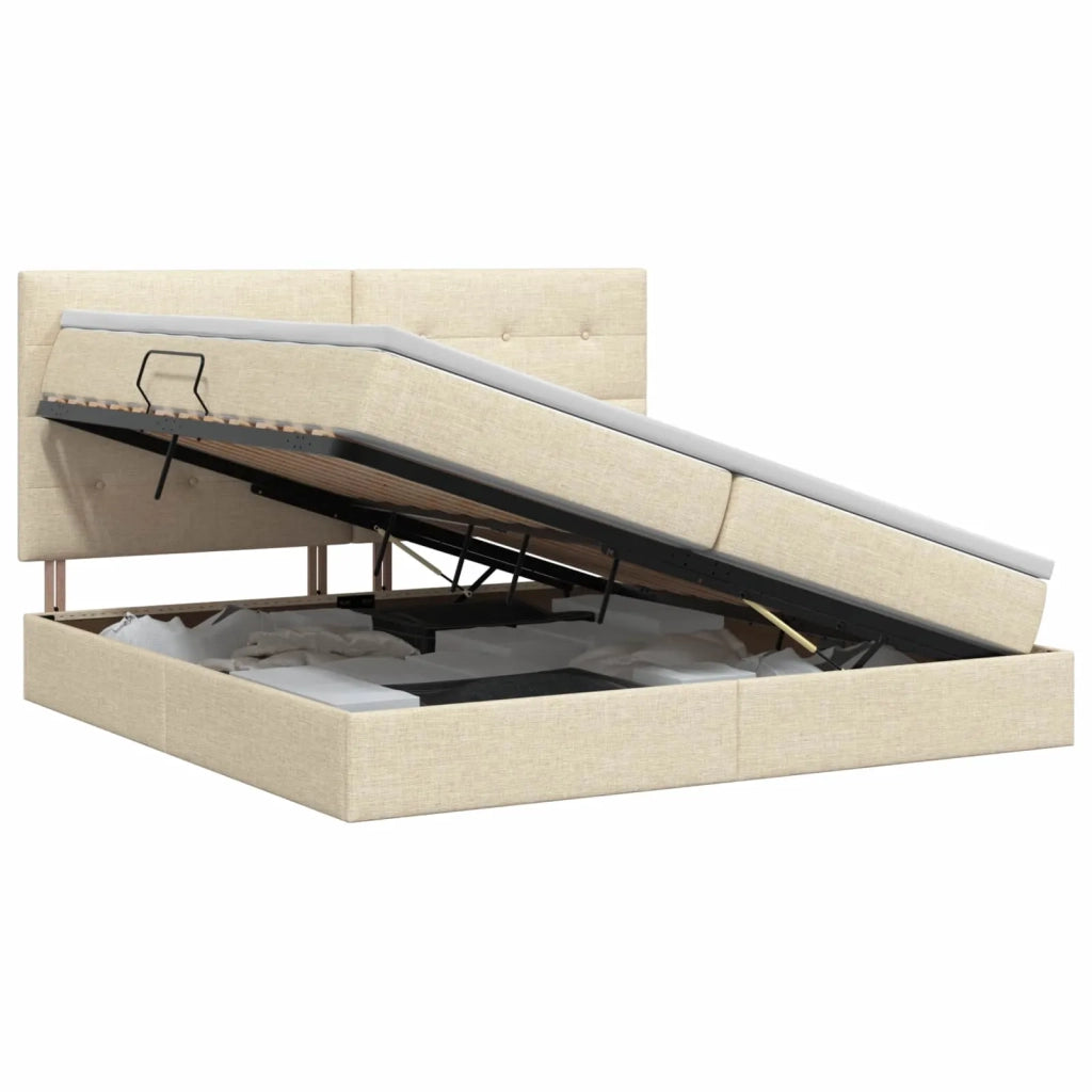 Letto con contenitore e materasso Crema 200 x 200 cm Tessuto 3459529