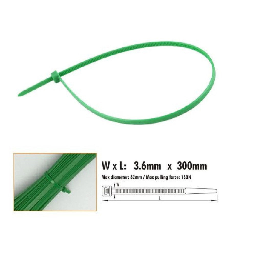 Trade Shop - Set 30 Pz Fascette Cavi Cavo Verde Stringenti In Plastica Nylon 3.6x300 Mm 92397 -
