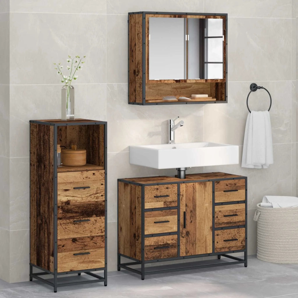 Set di mobili per il Bagno | Armadio da bagno con cassetto 3 pz Legno vecchio