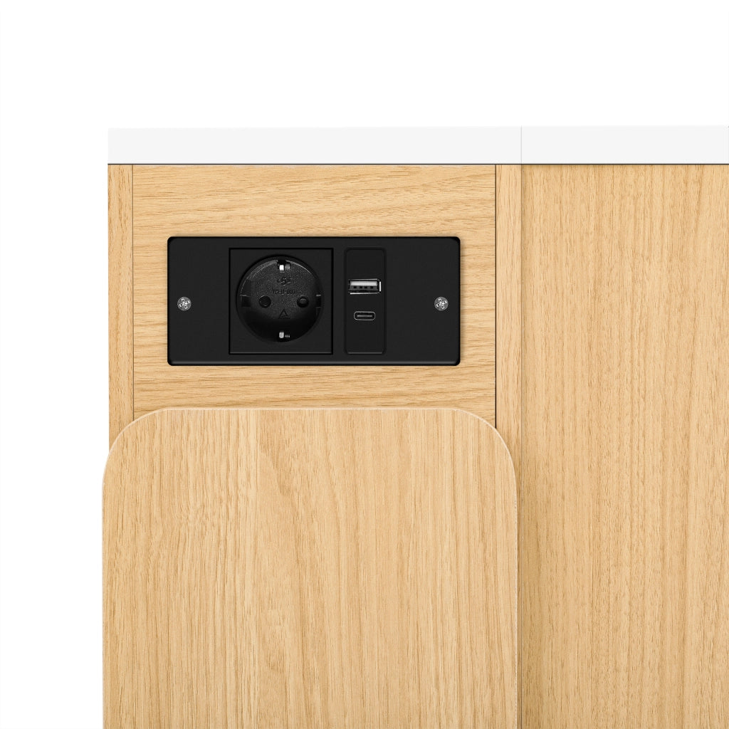 Tavolo da pranzo allungabile con LED, 3 vani interni e prese USB, per cucina e sala da pranzo in MDF e vetro