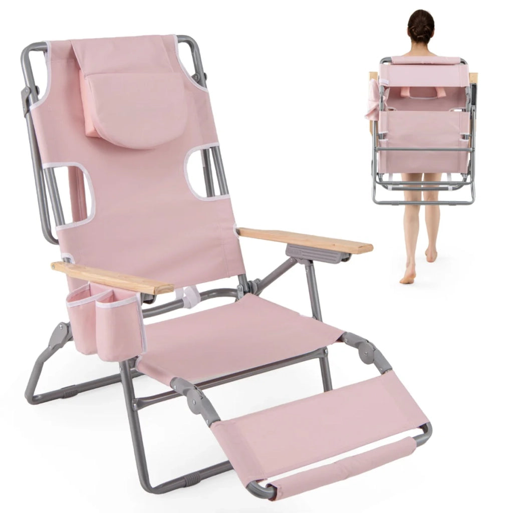Sedia da spiaggia pieghevole 3 in 1 66 x 100-136 x 98-77 cm Comfort estremo Reclinabile Design rosa 20_0011171