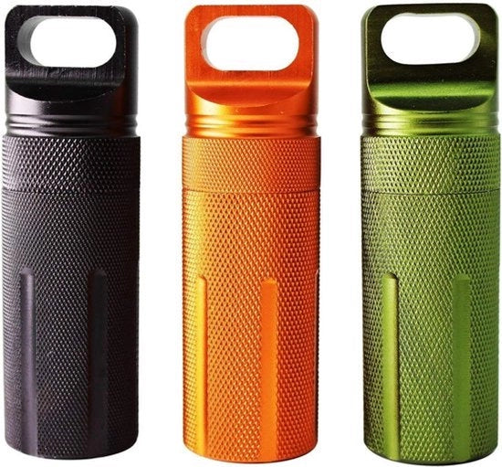 Scatola di pronto soccorso impermeabile di alta qualità, flacone metallico sigillato CNC, attrezzo di base per il campeggio, contenitore di emergenza (nero, arancione, verde)
