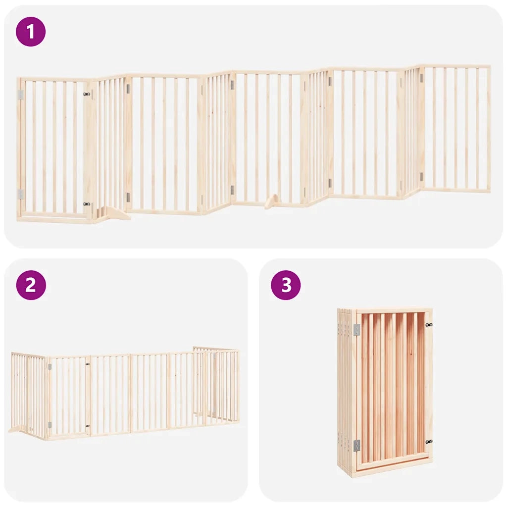 Cancello per Cani con Porta Pieghevole 9 Pannelli 450 cm Pioppo CFW8603731