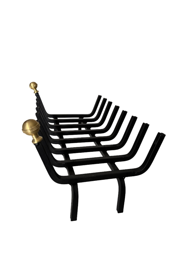 Brucialegna in Ferro con Pomelli in Ottone, Porta Legna, Spessore 14 mm, Nero 60x30x26h cm