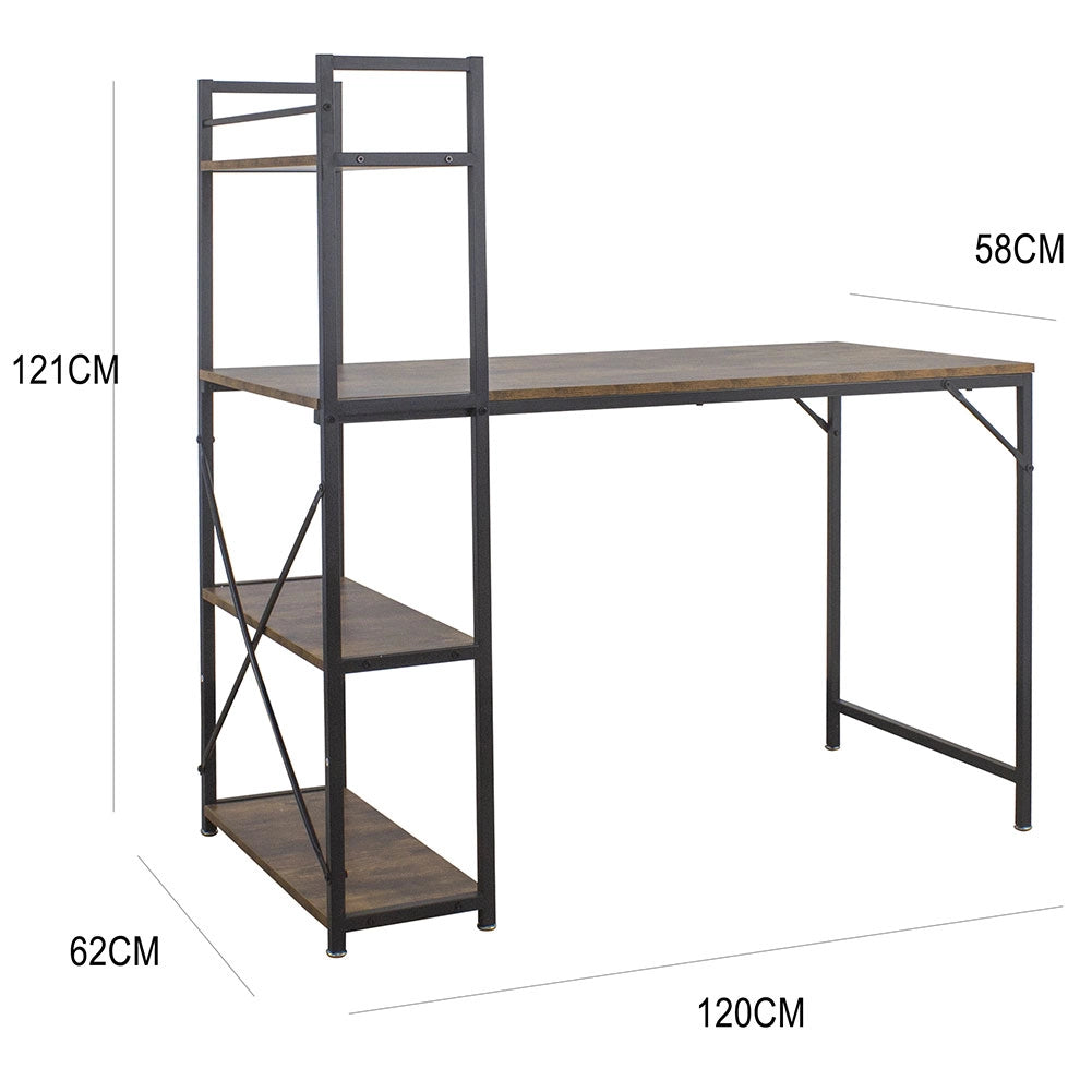 Scrivania con Libreria Tavolo Porta PC in Metallo e Legno Effetto Anticato