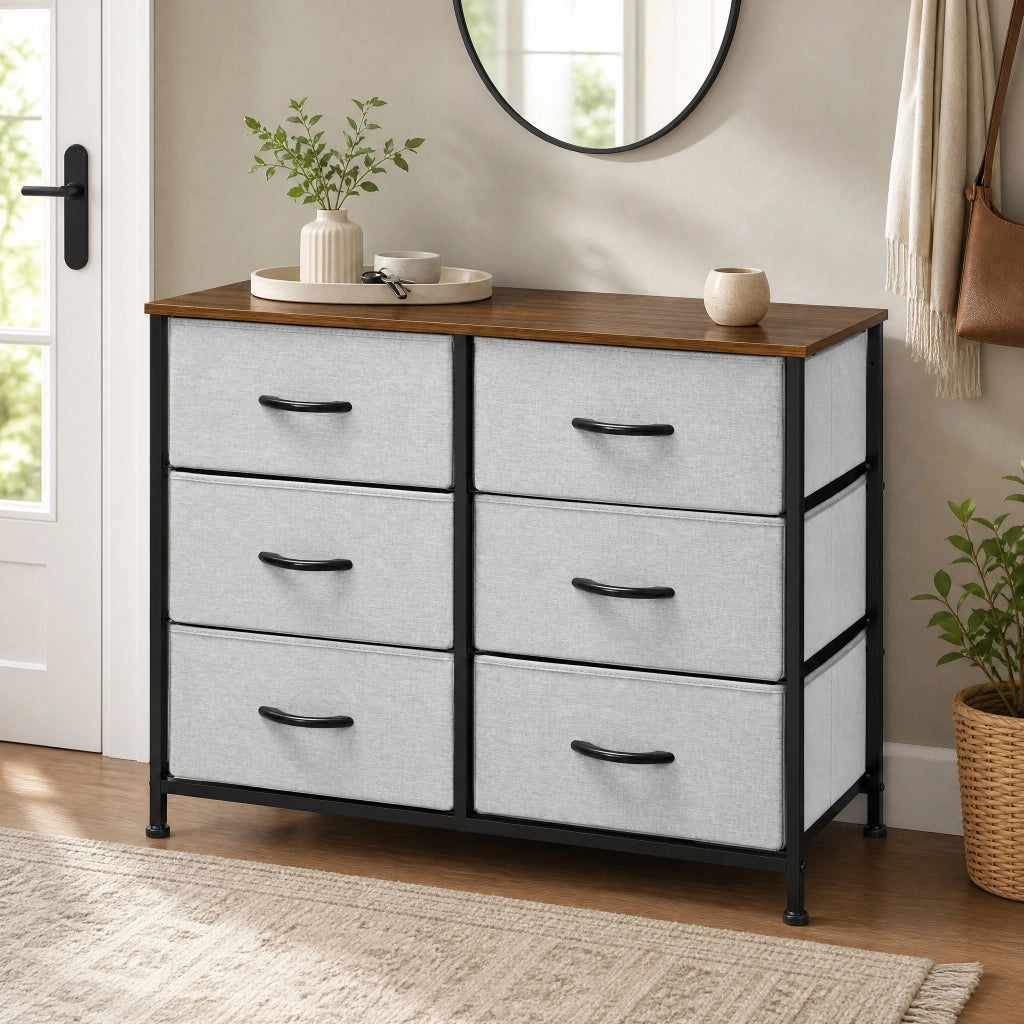 Cassettiera 80x30x62.5 cm con 6 cassetti pieghevoli in MDF grigio
