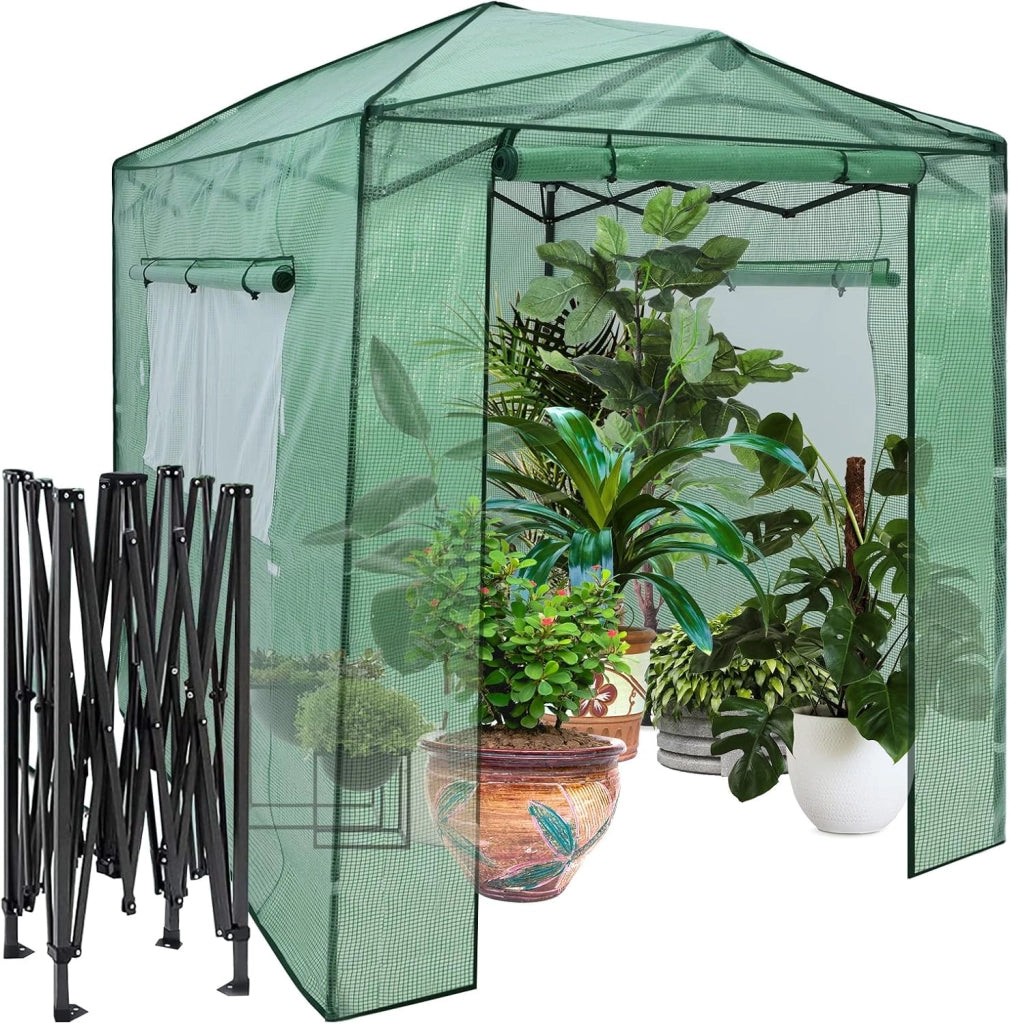 Serra per da Giardino 180 x 250 x 230 cm, Serra per Orto e Piante con Telaio Robusto, 2 Finestre Grandi e 2 Porte Arrotolabili con Doppia Cerniera, Serra da Eterno Pieghevole