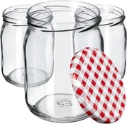 Set di 8 Pentole di Presa 580 ml – Pentole di Vetro a Viti Ø82 mm – Ermetiche per Miele, Verdure e Frutta – Coperchio a Strisce Nere