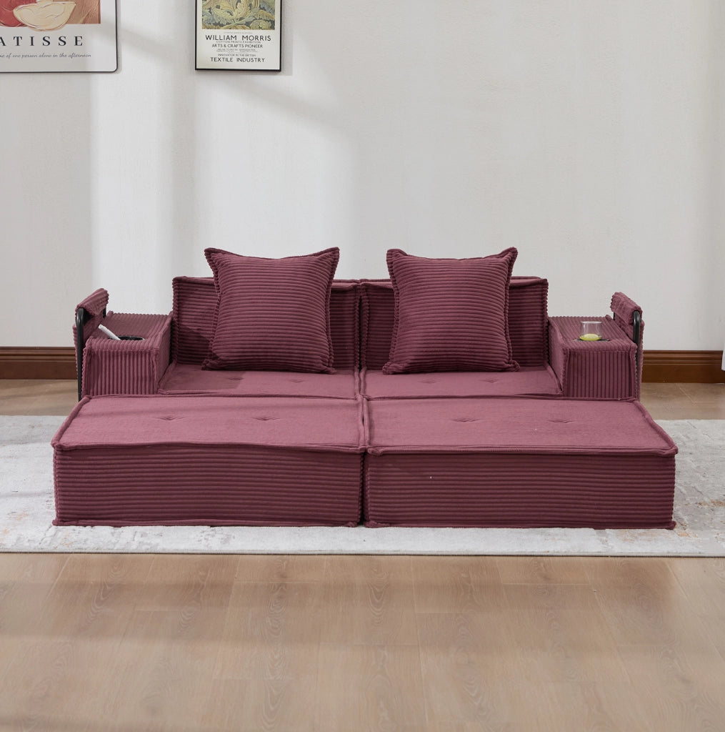 Divano modulare 162x78 cm in velluto a coste rosso vino HOMVRA