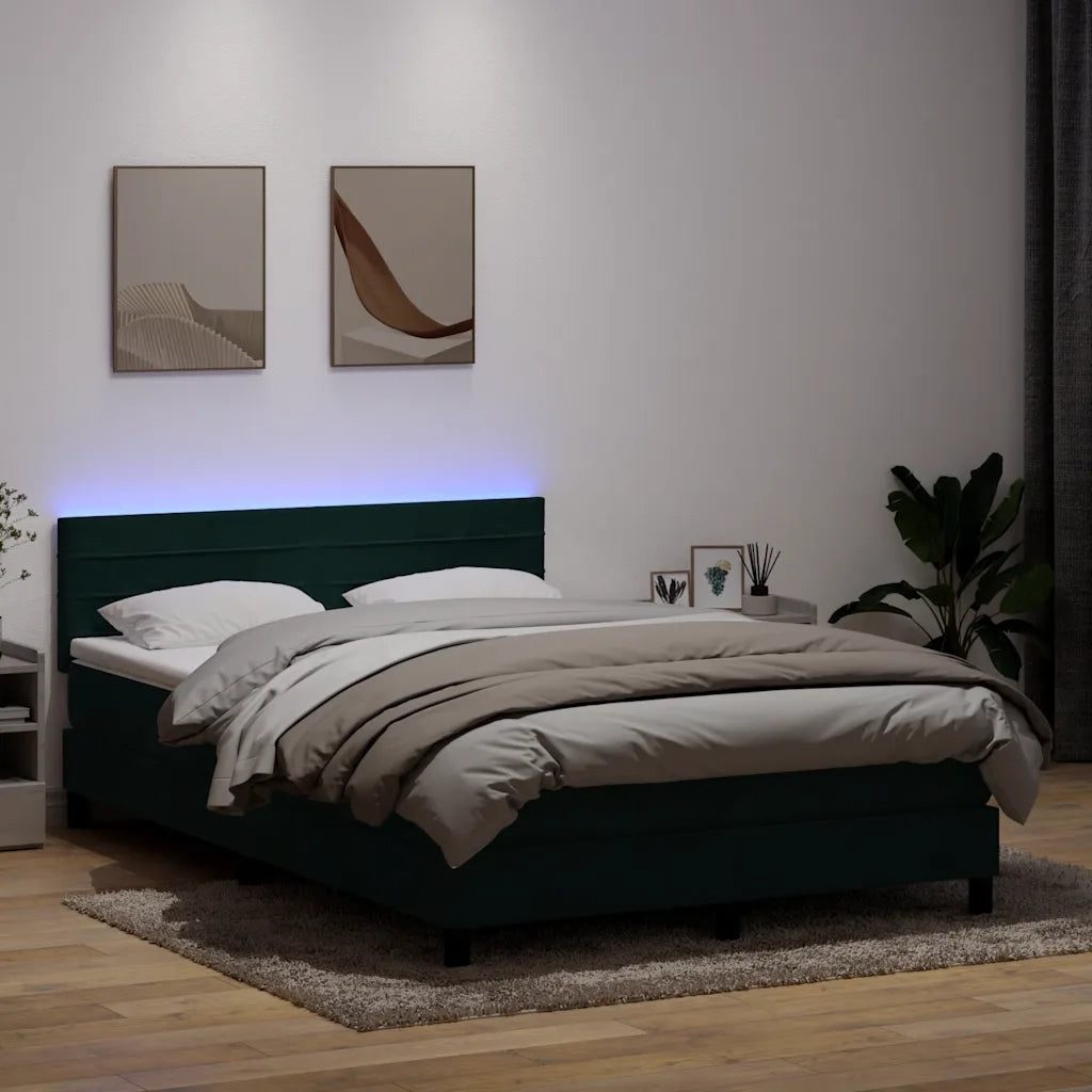 Letto a Molle con Materasso e LED Verde Scuro 160x220 cm Velluto 3317034