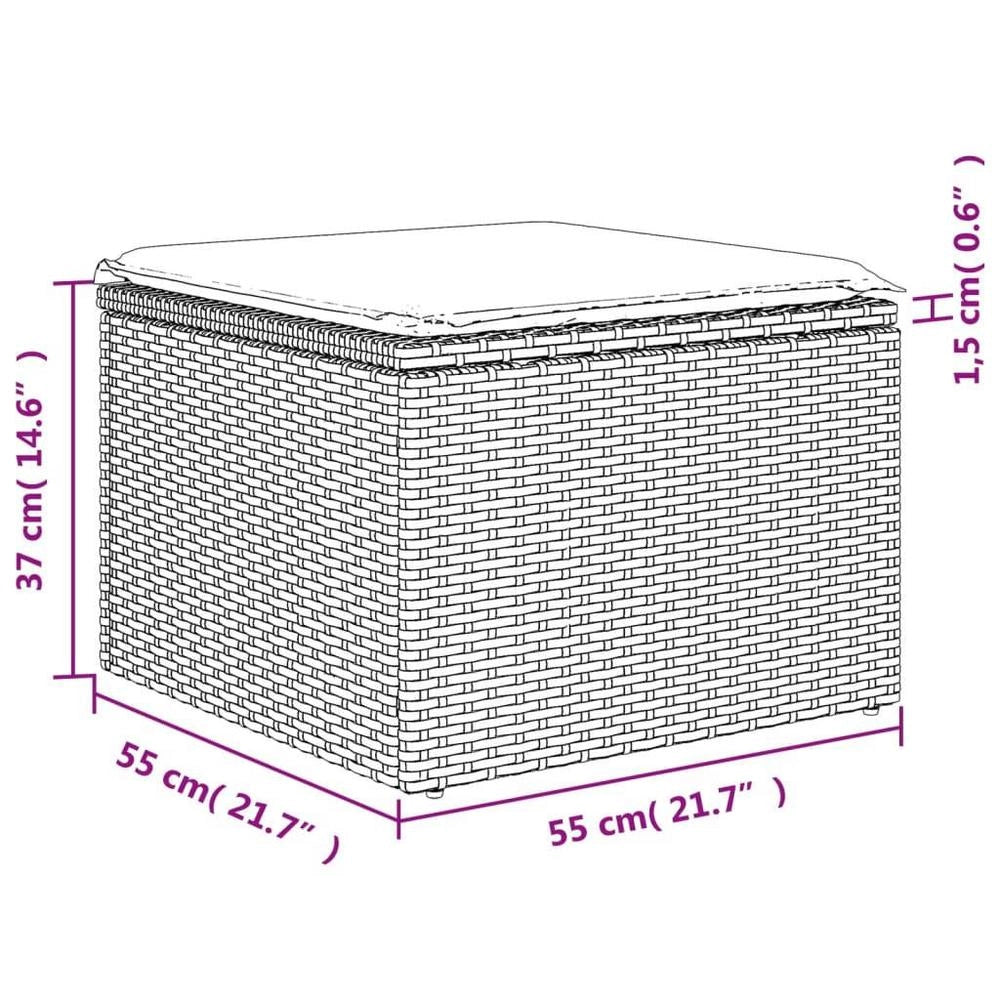 Garden Stool With Cushion, Grey, 55x55x37 Cm, Poly Rattan