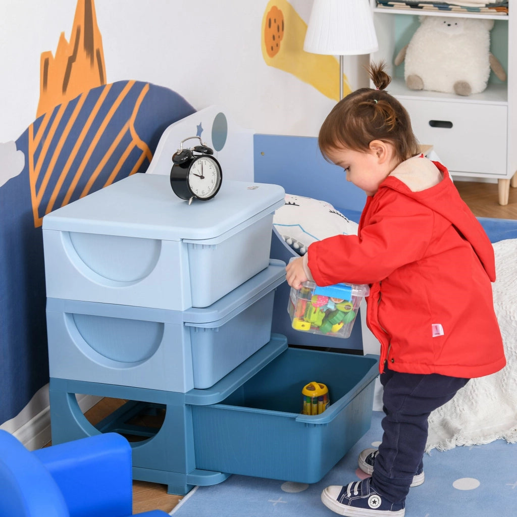 EasyComfort Cassettiera 6 Cassetti per Bambini 3-6 Anni con Bordi Arrotondati, Mobile Portagiochi in PP, 37x37x56.5cm, Blu