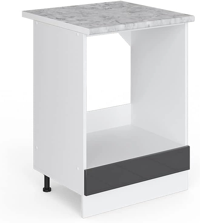 Base universale R-Line, Nero lucido, 60 cm con grande nicchia, senza piano di lavoro, per la conservazione di attrezzi per la pulizia e utensili domestici