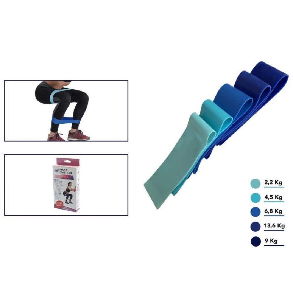 Trade Shop - Set 5pz Fasce Elastiche Resistenza Fitness In Lattice Vari Esercizi Yoga Palestra -