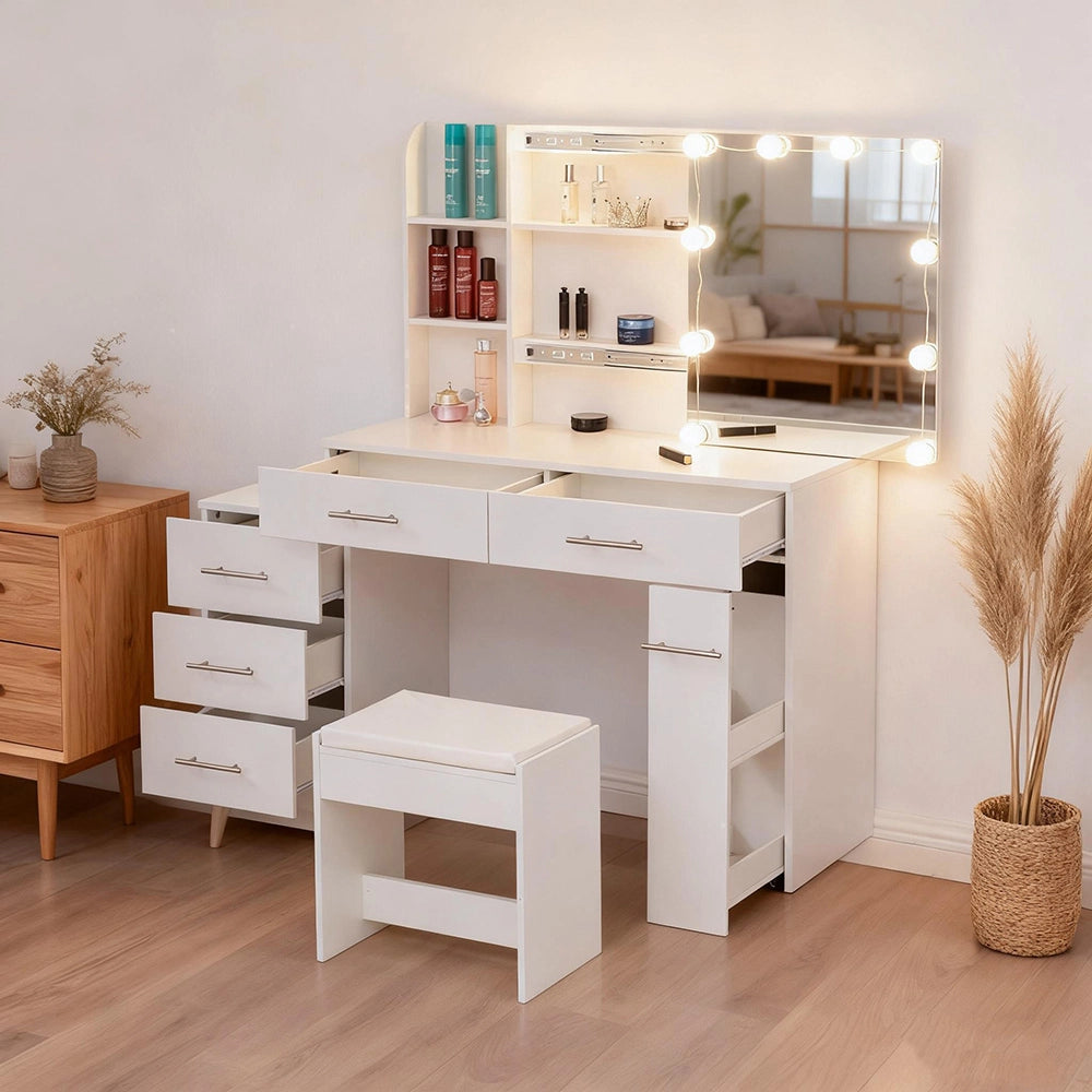 Toeletta con illuminazione - Xylo - Specchio, cassetti e LED integrato