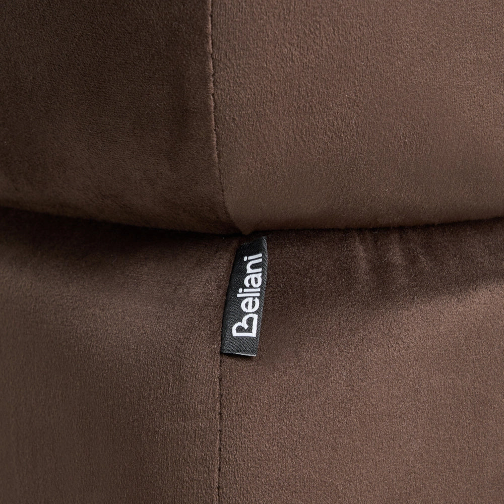 Pouf quadrato in tessuto vellutato marrone scuro elemento d'arredo moderno per salotto o camera da letto