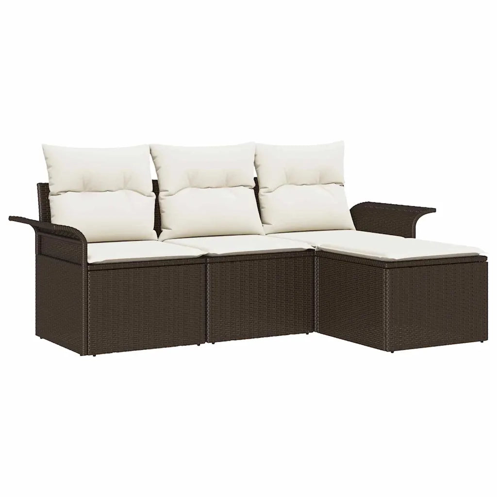 Set Divano da Giardino con cuscino 4 pcs Marrone Poly Rattan 3353977