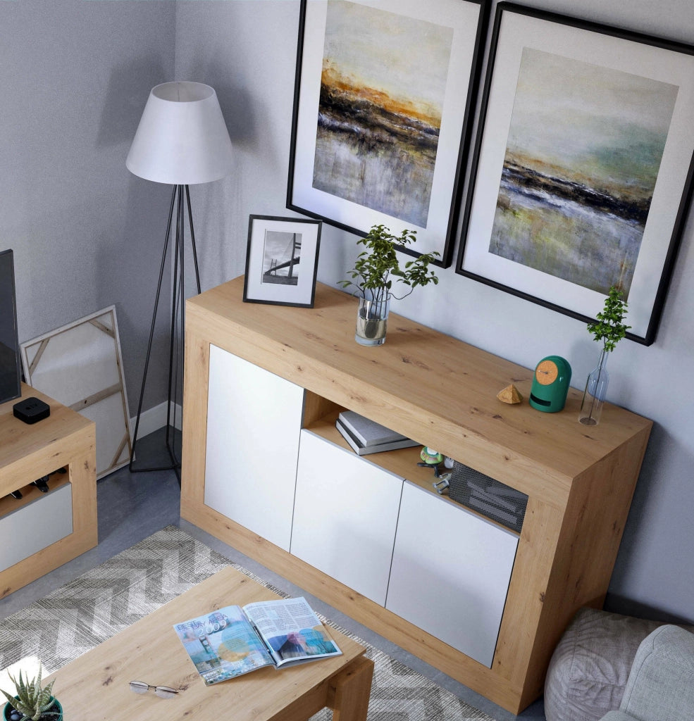 Madia Ilizia, Credenza 3 Ripiani, 144x42x87h cm Marrone Rovere Nodi