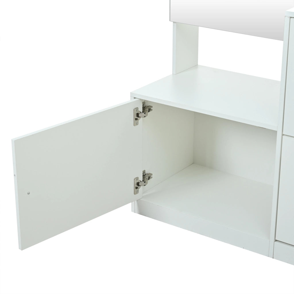 Mobile da ingresso con specchio, 2 scarpieri a ribalta e 5 vani aperti, in pannello truciolare bianco, 85 × 40 × 180 cm