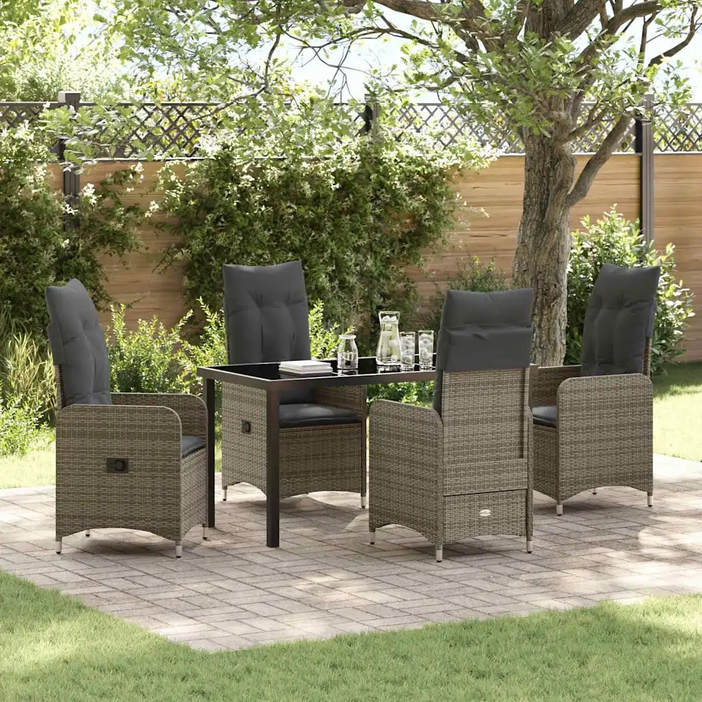 Set da Pranzo per Giardino con cuscino 5 pcs Grigio polyrattan 3379648