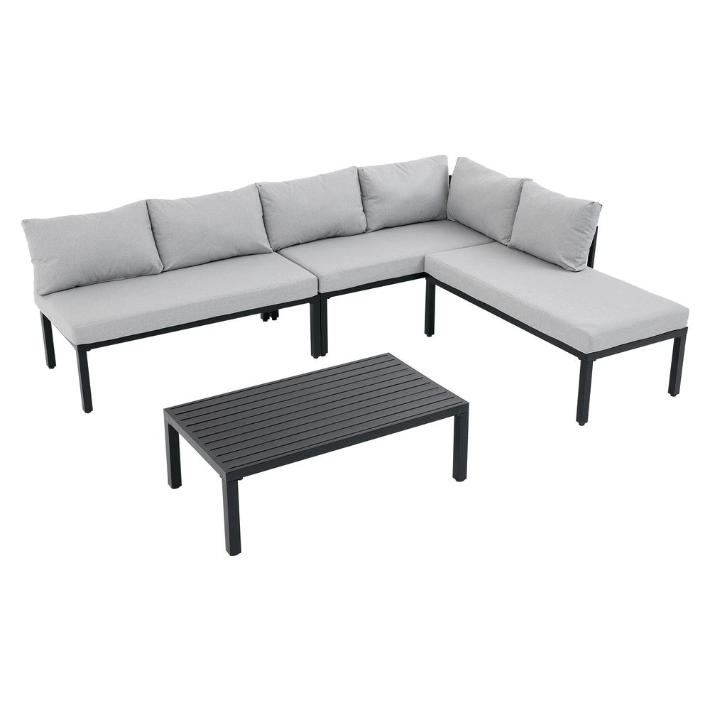 Set da giardino modulare - Zephmum- 6 posti, struttura in ferro zincato, tavolo, grigio