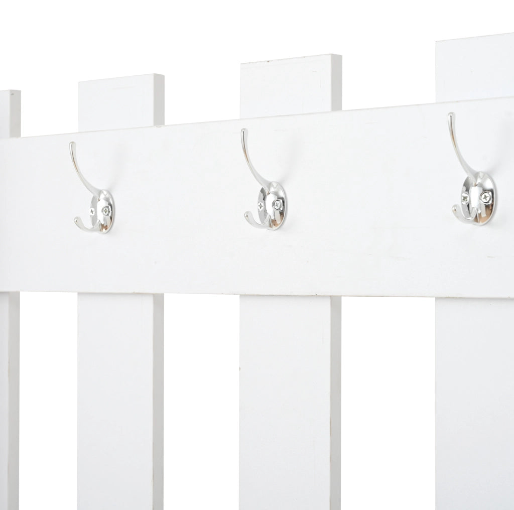 Mobile da ingresso ULEVR 135x25x180 cm con specchio, 2 scarpiere a ribalta e 5 ganci, bianco