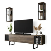 Mobile porta TV Iva, Credenza da soggiorno, Armadio basso per TV, Base parete attrezzata, 180x30h48 cm, Noce e Nero